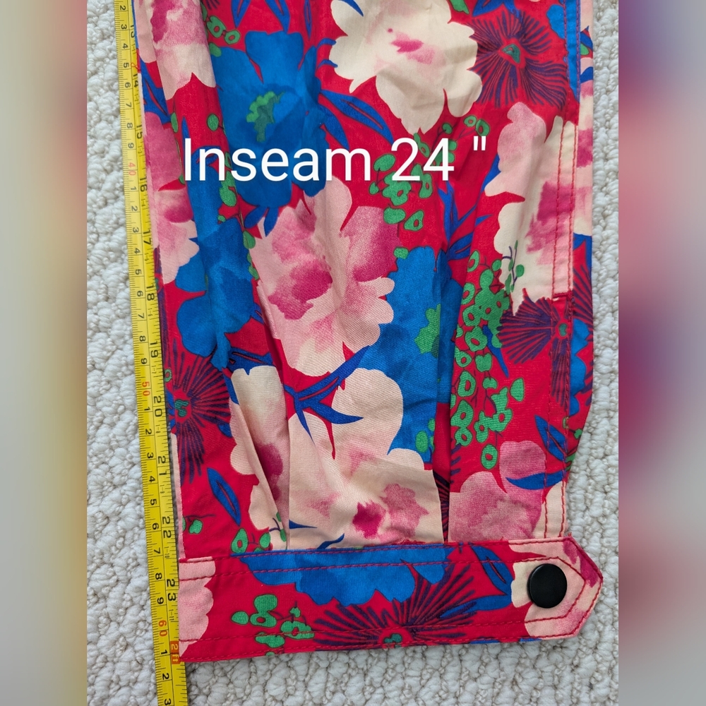 ZARA Bold Floral Cropped Cargo Ankle Pants Size S High Waist Pink Red Blue NWT - Picture 14 of 16